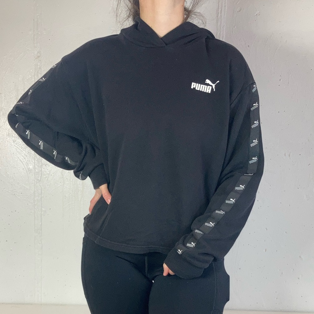 Black Puma Logo Graphic Hooded Sweatshirt